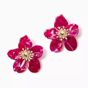Lilly Pulitzer Fuchsia and Gold Floral Earrings